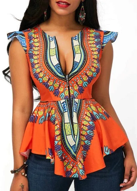 Fashion African Clothes  Top Dashiki Print Sexy Ankara Style Plus Size Summer T-shirts S-2XL Ethnic Short Sleeve Ladies