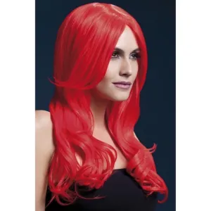 Fever Khloe Wig - Neon Red, Long Wave with Centre Parting