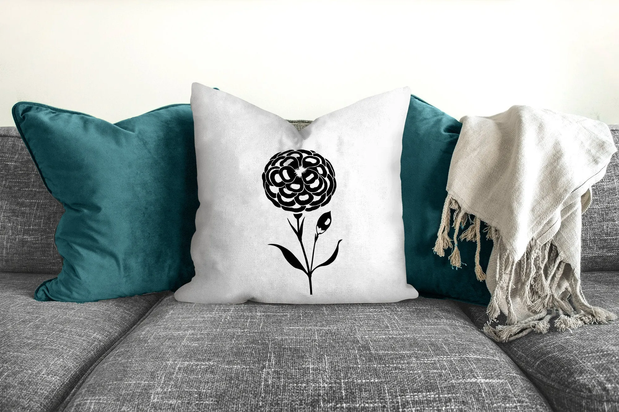 Floral pillow, black and white dahlia, botanical, garden flowers, natural decor, farmhouse, pillow cover, decorative pillow, pillow case