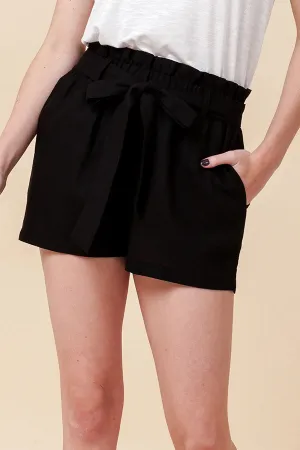 Front Tie Paper-Bag Woven Linen Shorts (New2YouLX)