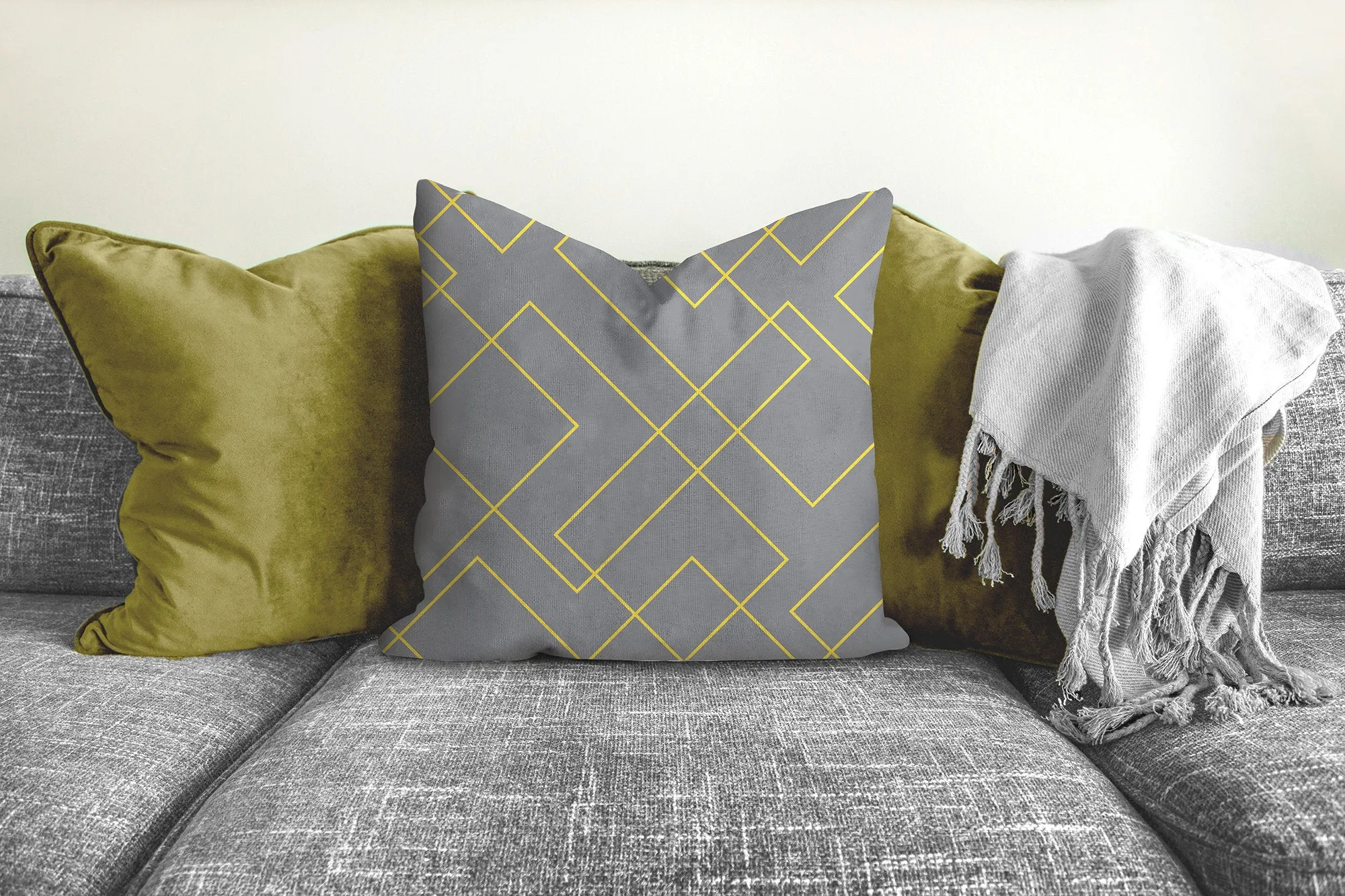 Geometric throw pillow, yellow and gray, abstract, Interior decor, home decor, pillow cover and insert, coastal decor, Interior design