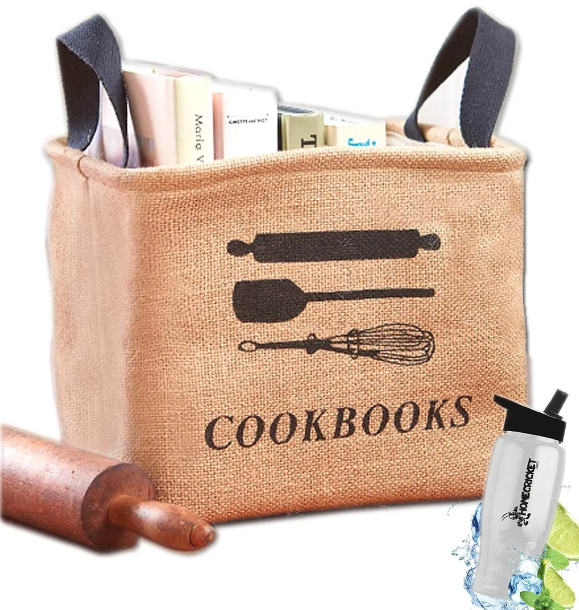 Gift Included- Kitchen Cookbook Recipe Cook Book Storage Bin Tote Bag Â   FREE Bonus Water Bottle by Home Cricket HomecricketÂ