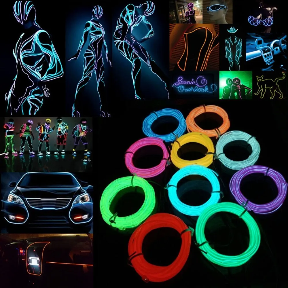 Glow Wire Cable LED Neon party Decoration  Rave 1m/3m/5m