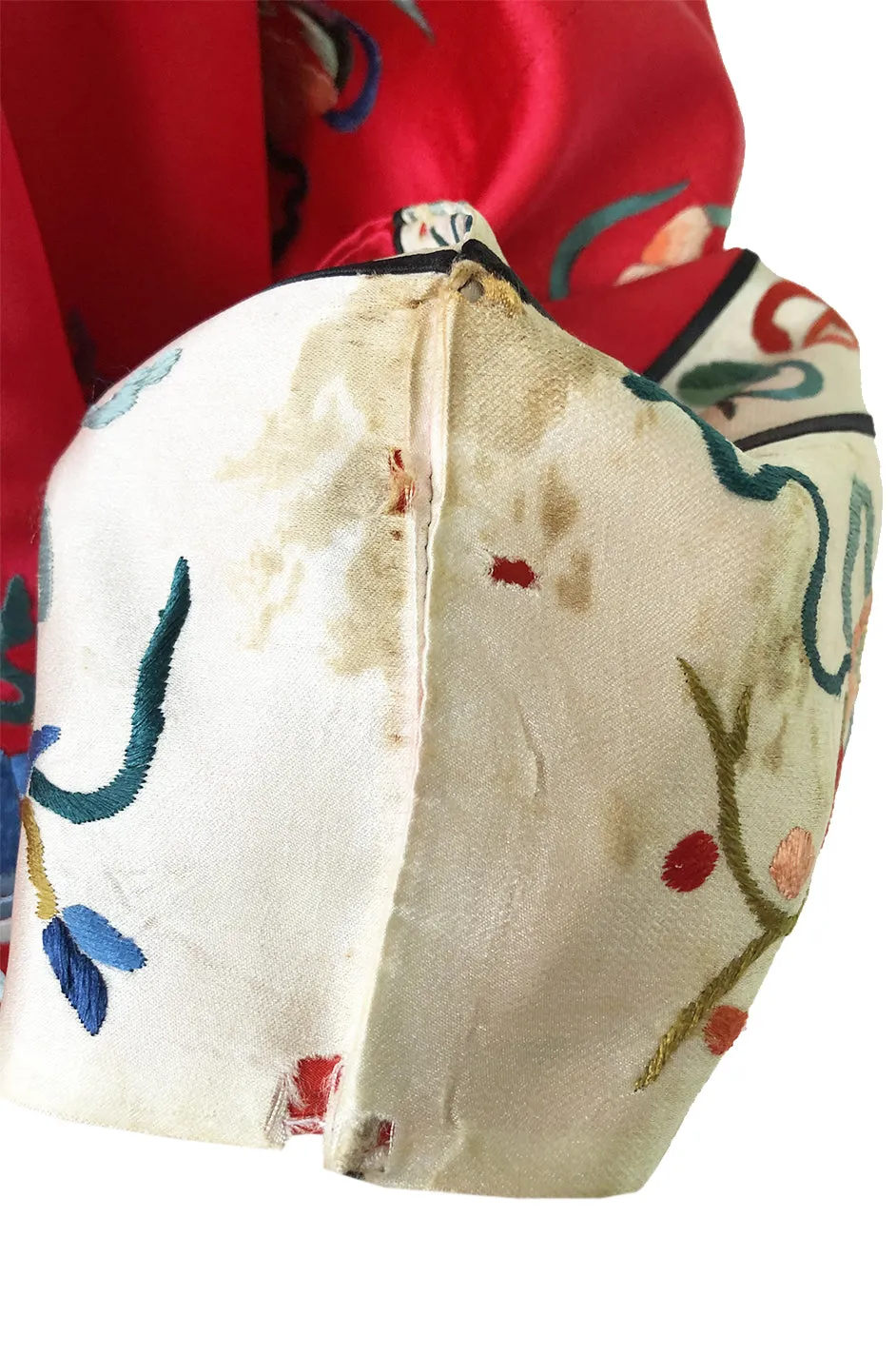 Gorgeous 1940s Light Red Silk Embroidered Asian Evening Coat