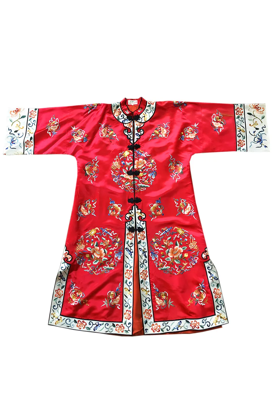 Gorgeous 1940s Light Red Silk Embroidered Asian Evening Coat