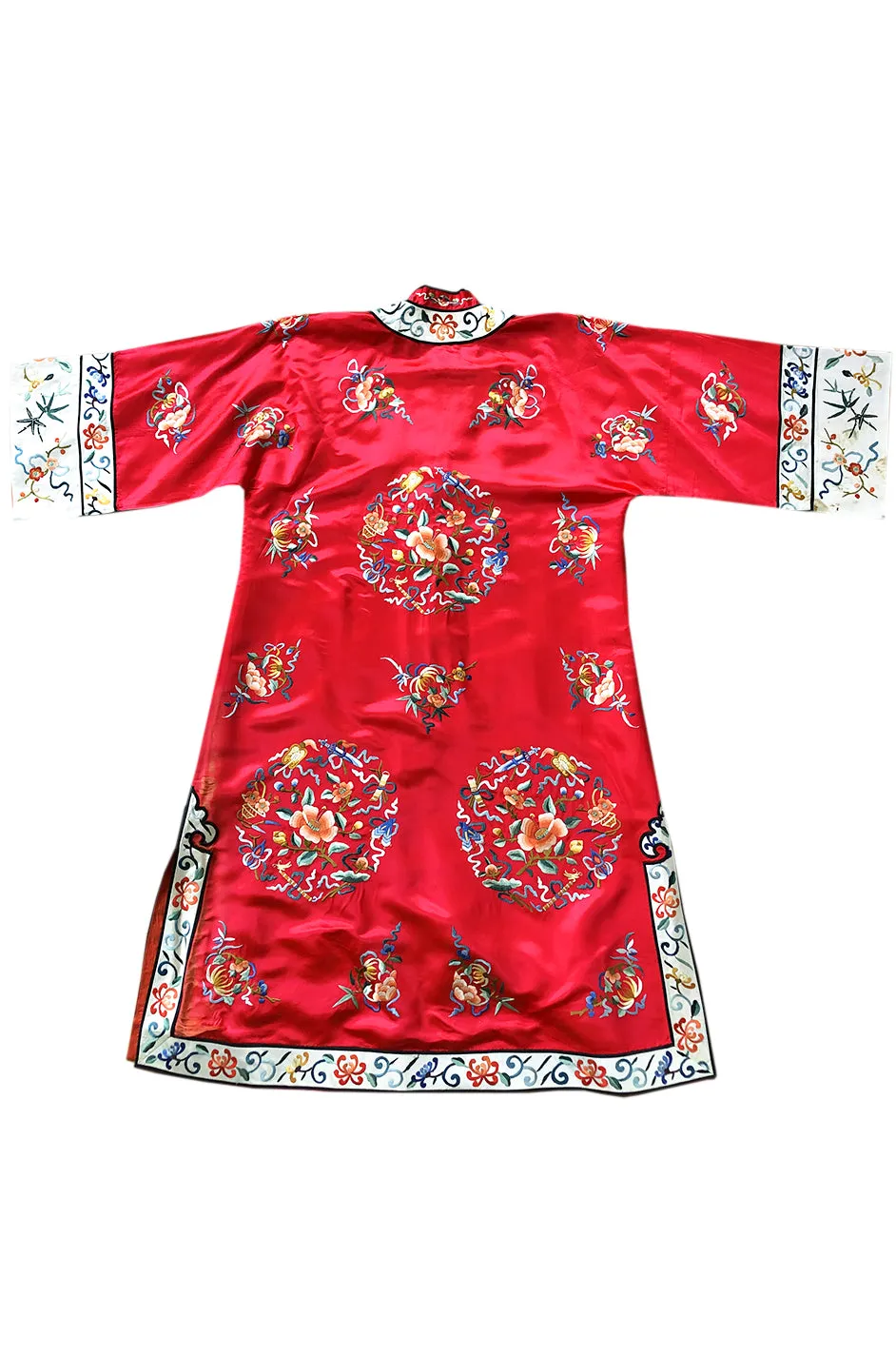 Gorgeous 1940s Light Red Silk Embroidered Asian Evening Coat