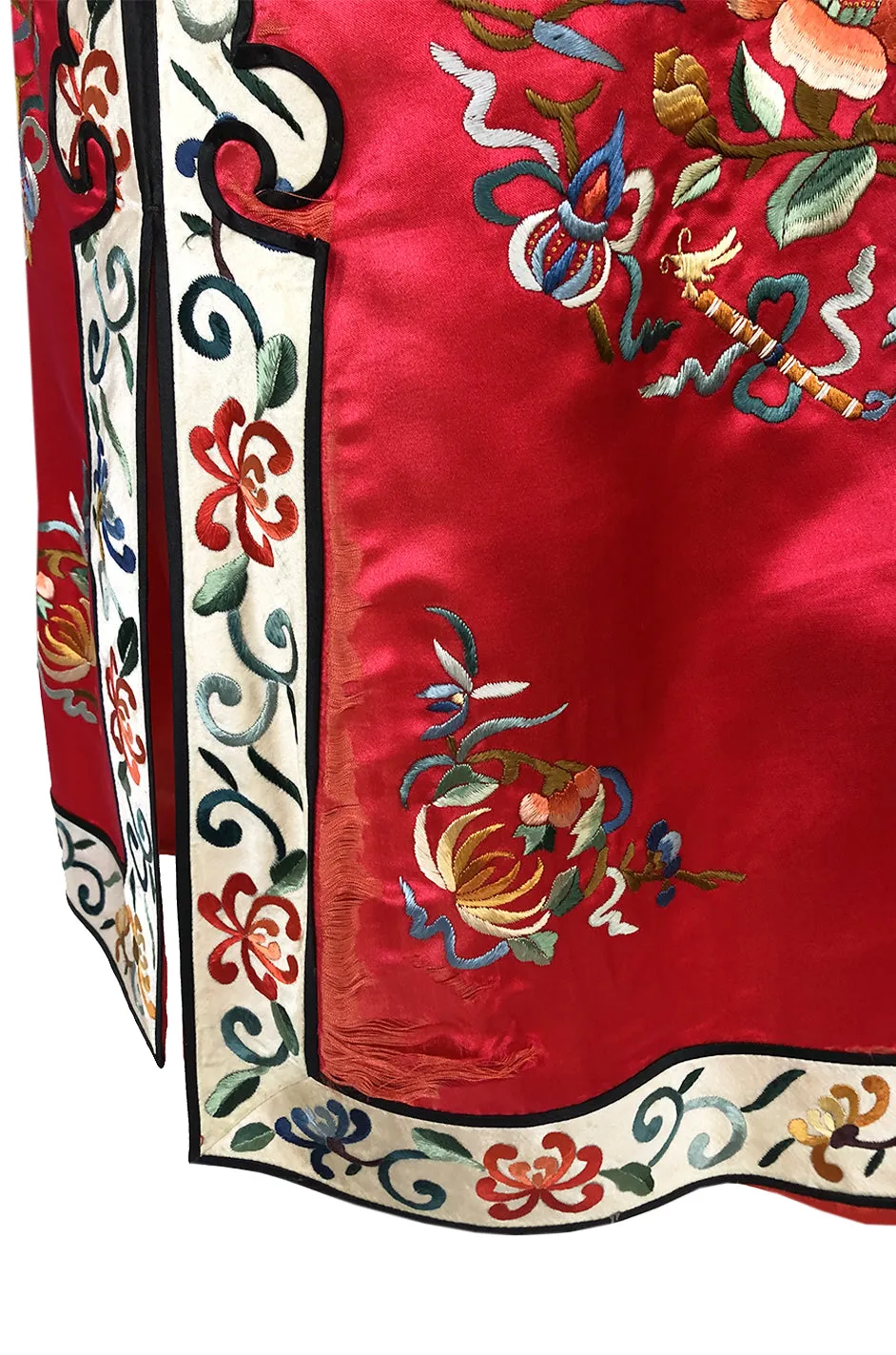 Gorgeous 1940s Light Red Silk Embroidered Asian Evening Coat