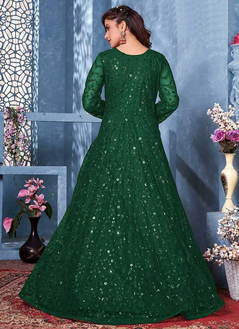 Green Floral Heavy Embroidered Gown Style Anarkali