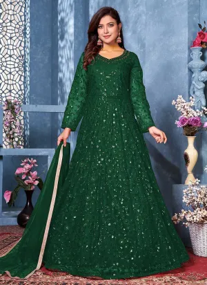 Green Floral Heavy Embroidered Gown Style Anarkali