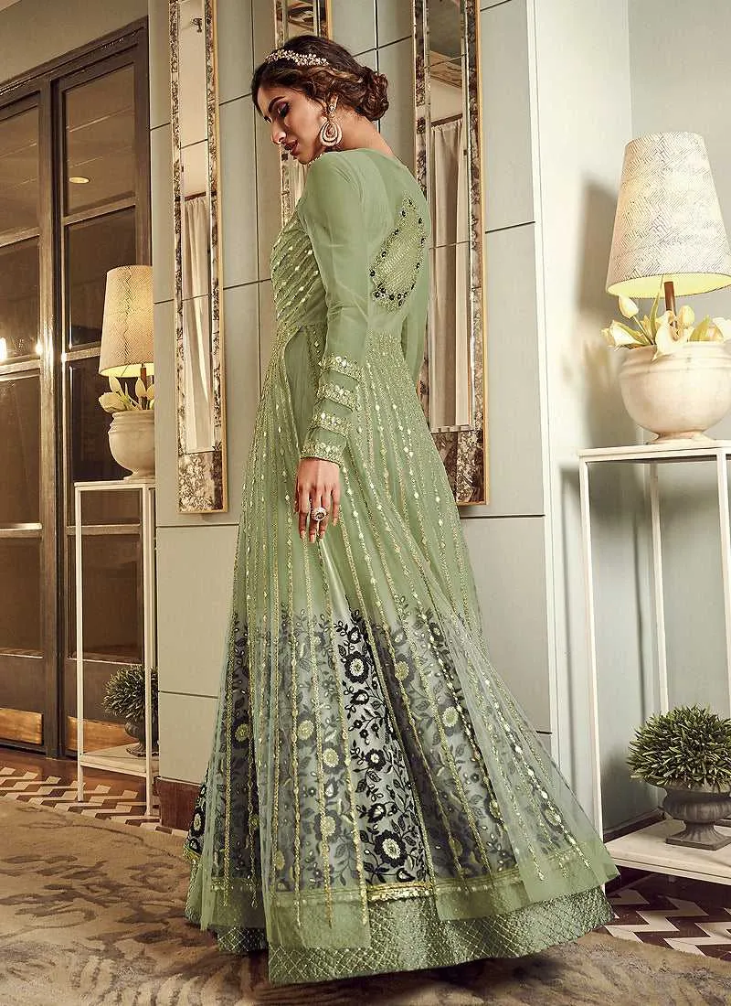 Green Heavy Embroidered Gown Style Anarkali Suit
