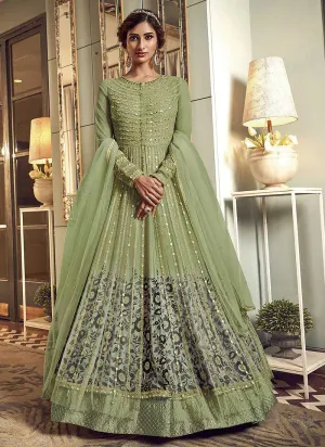 Green Heavy Embroidered Gown Style Anarkali Suit