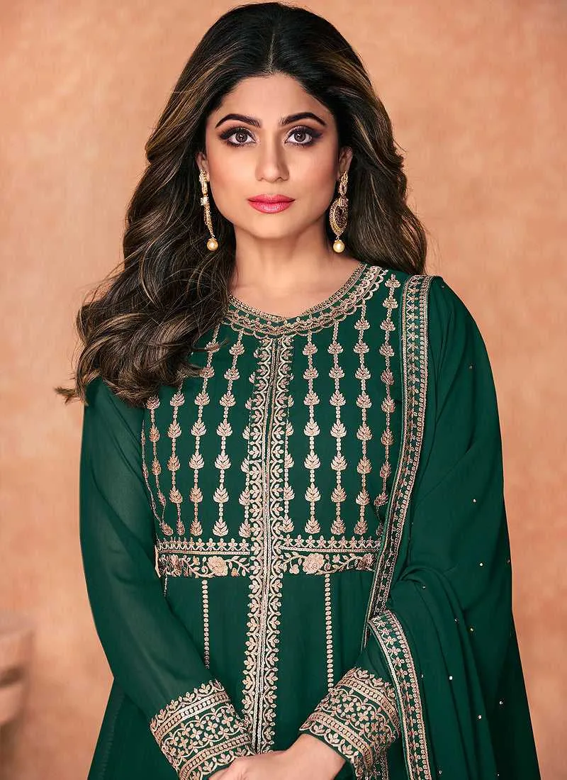 Green Heavy Embroidered Slit Style Anarkali Lehenga