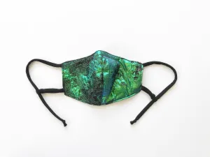 Green Metallic Brocade Face Mask with Straw Hole