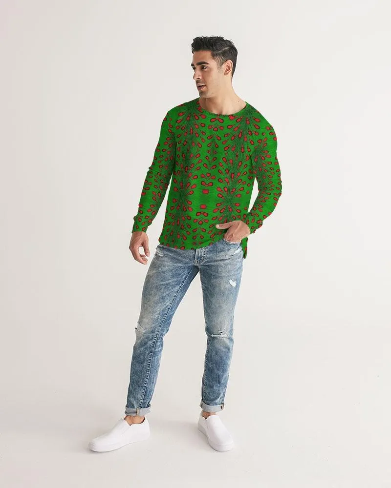 Green Red African Print Men's Long Sleeve Tee