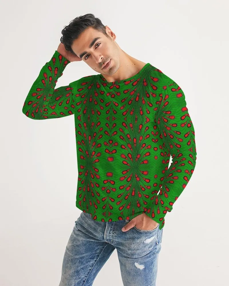 Green Red African Print Men's Long Sleeve Tee