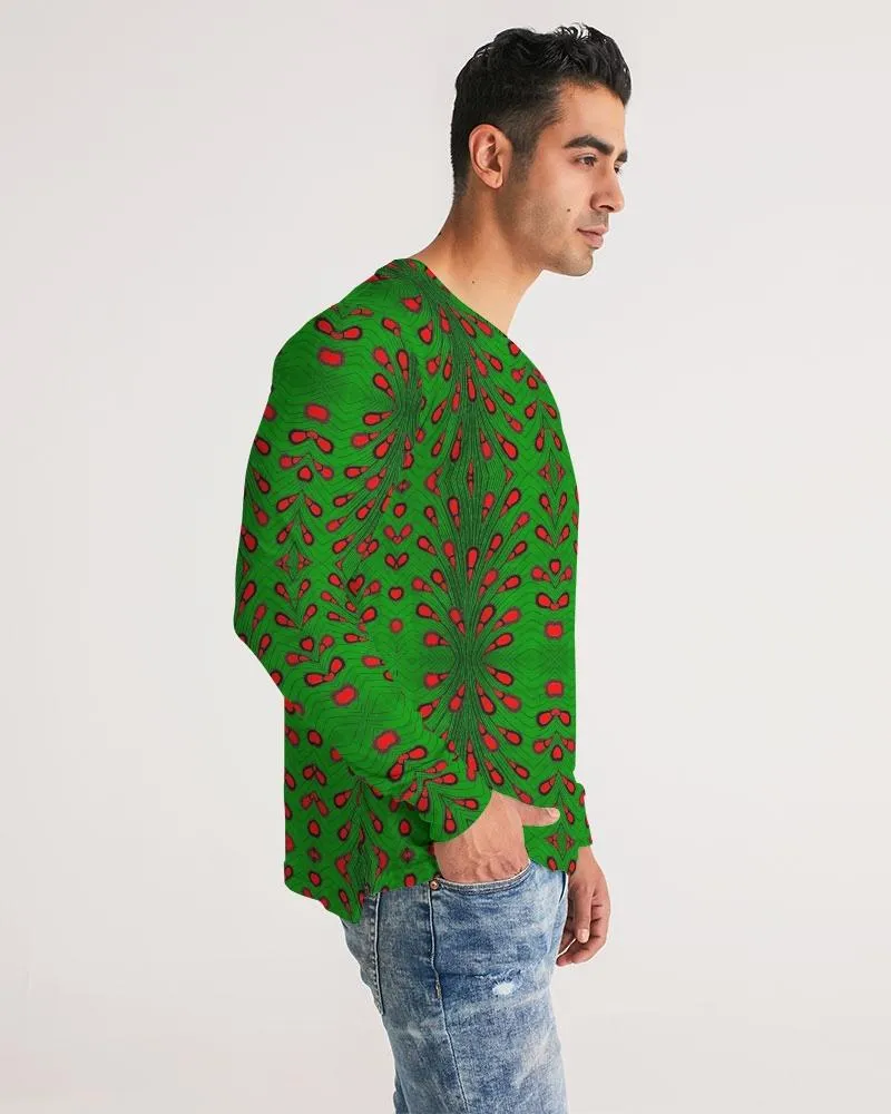 Green Red African Print Men's Long Sleeve Tee