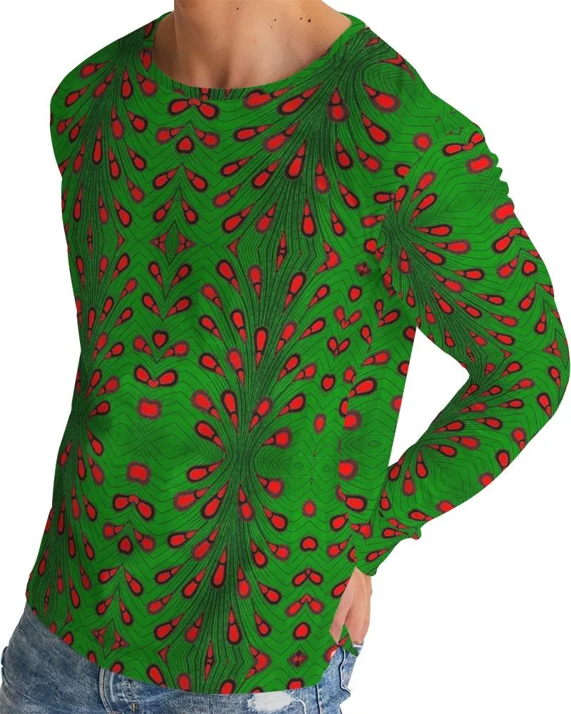 Green Red African Print Men's Long Sleeve Tee