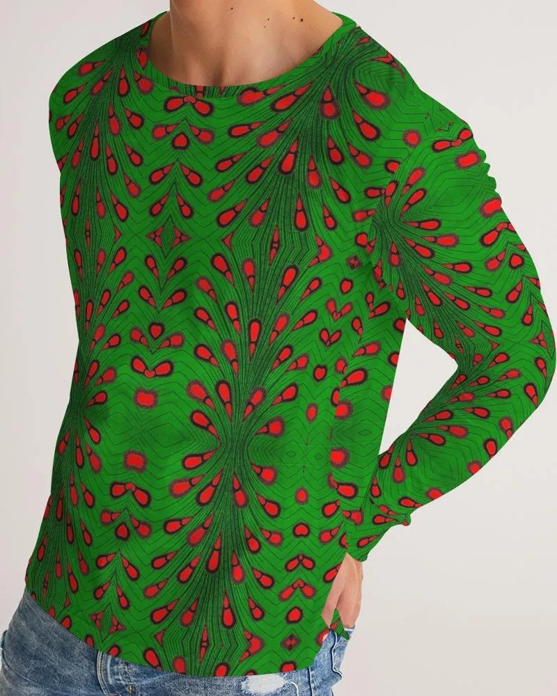Green Red African Print Men's Long Sleeve Tee