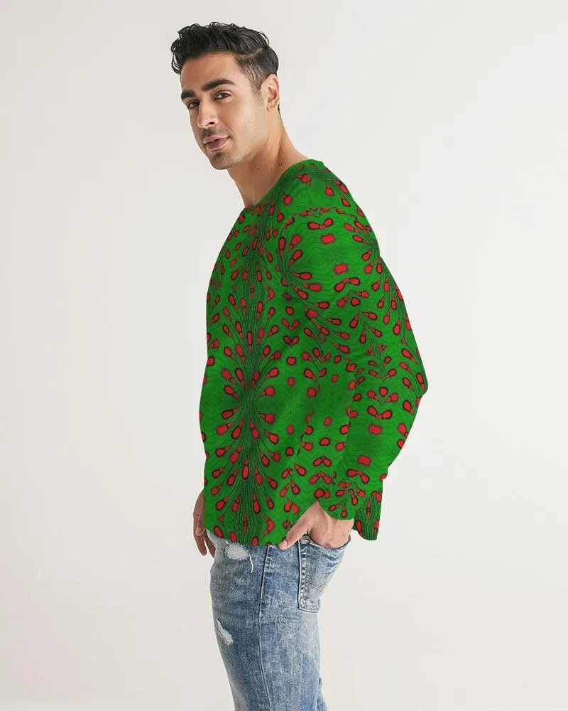 Green Red African Print Men's Long Sleeve Tee