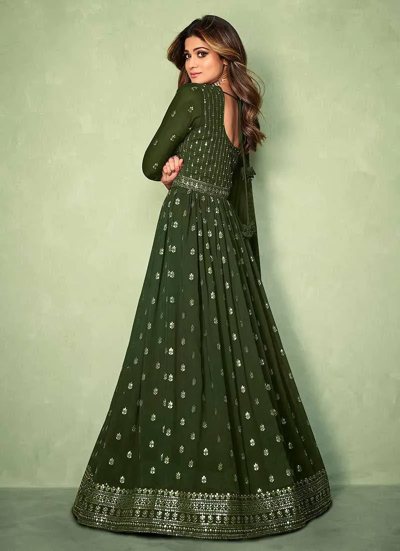 Green Sequins Embroidered Jacket Style Anarkali Suit