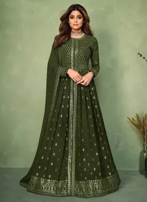 Green Sequins Embroidered Jacket Style Anarkali Suit