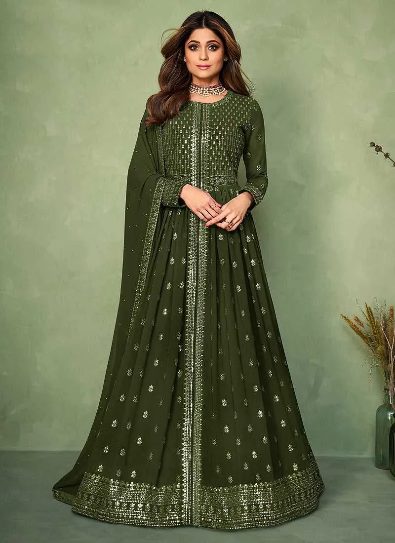 Green Sequins Embroidered Jacket Style Anarkali Suit