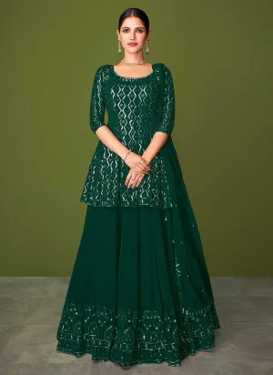 Green Sequins Embroidered Lehenga Style Designer Suit