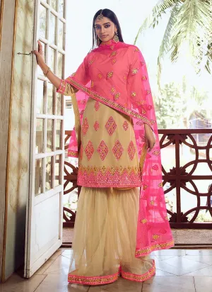 Green Shade Mirror Embroidered Gharara Style Suit