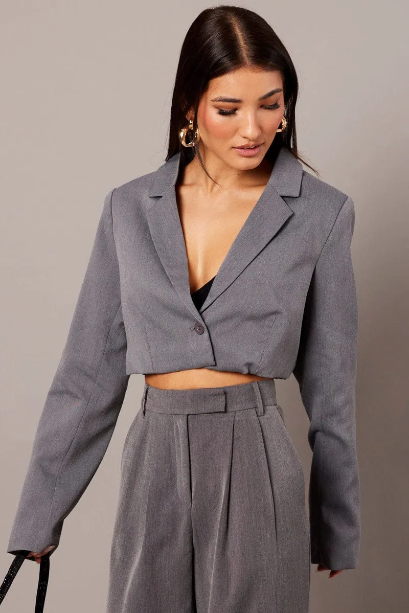 Grey Crop Blazer Jacket