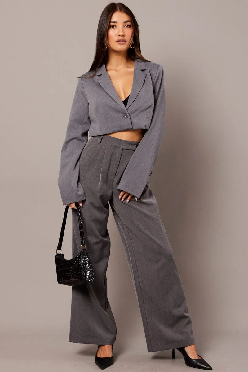 Grey Crop Blazer Jacket
