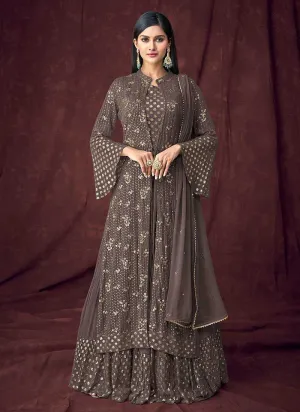 Grey Heavy Embroidered Designer Jacket Style Lehenga