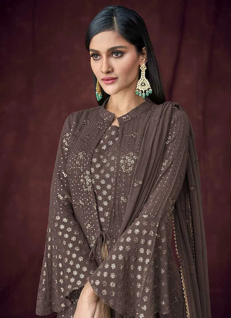 Grey Heavy Embroidered Designer Jacket Style Lehenga