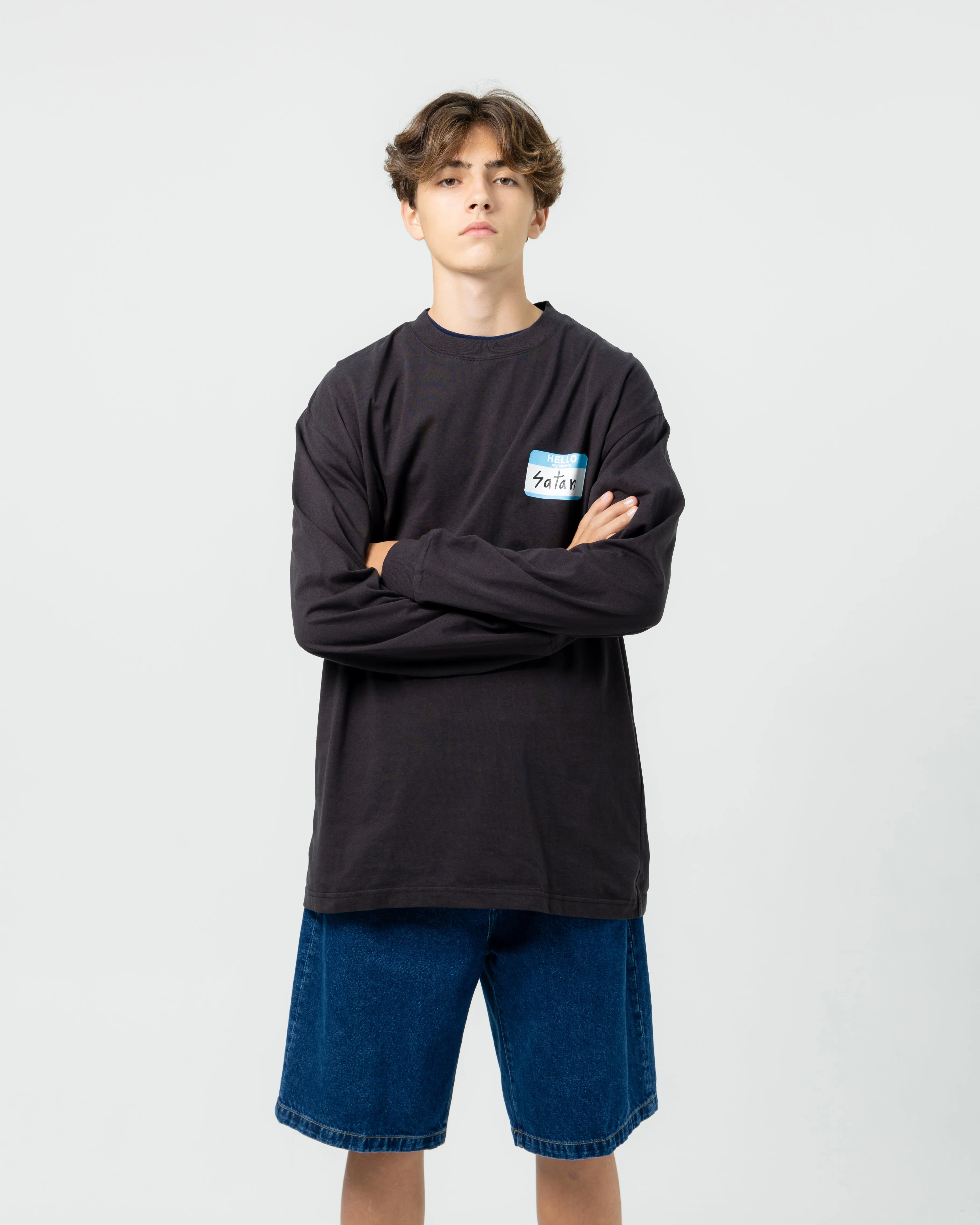 Hello My Name is Satan L/S Tee | Black