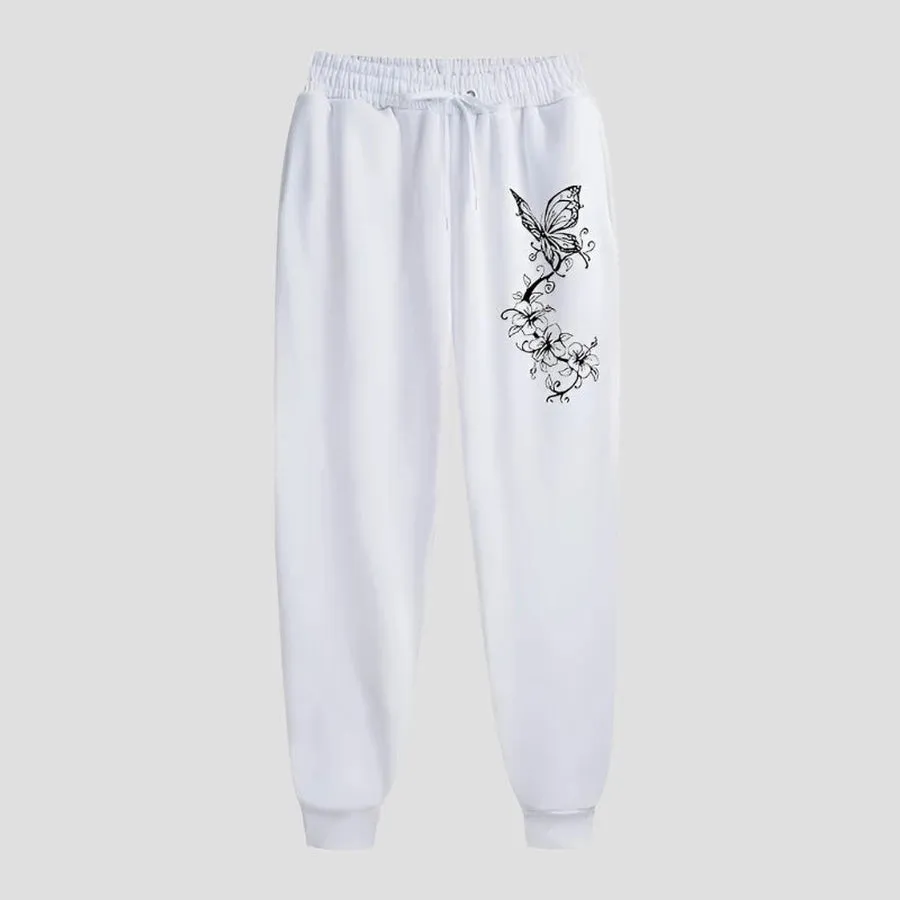High-Waist Drawstring Floral Jogger Pants