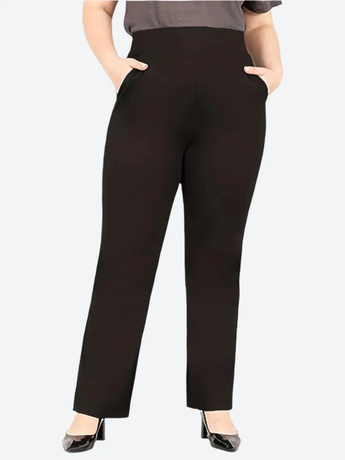High-Waist Stretchy Straight-Leg Trousers
