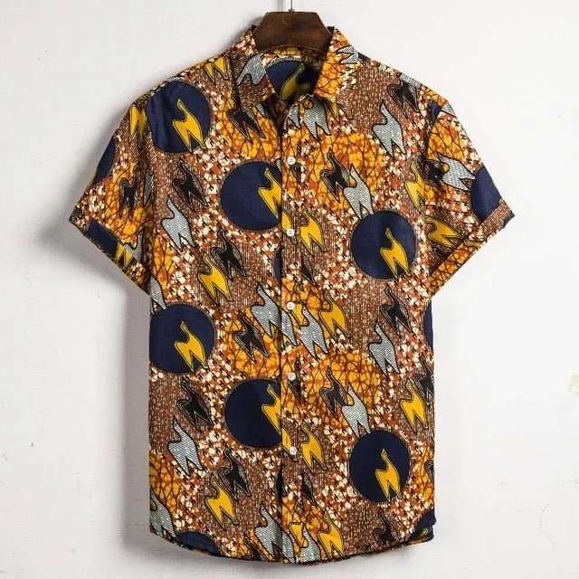 Hommes Dashiki lâche Blouse mode Tee hauts Bazin Riche africain inde décontracté t-shirt Ankara Homme à manches courtes imprimé rétro vêtements