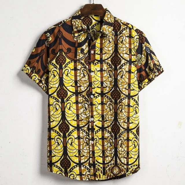 Hommes Dashiki lâche Blouse mode Tee hauts Bazin Riche africain inde décontracté t-shirt Ankara Homme à manches courtes imprimé rétro vêtements