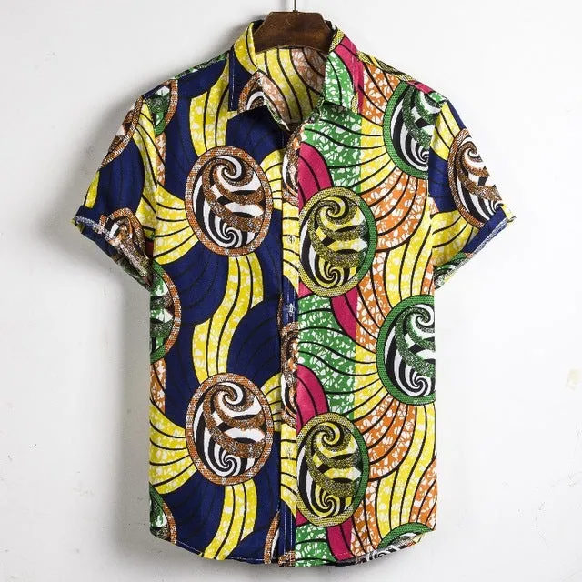 Hommes Dashiki lâche Blouse mode Tee hauts Bazin Riche africain inde décontracté t-shirt Ankara Homme à manches courtes imprimé rétro vêtements
