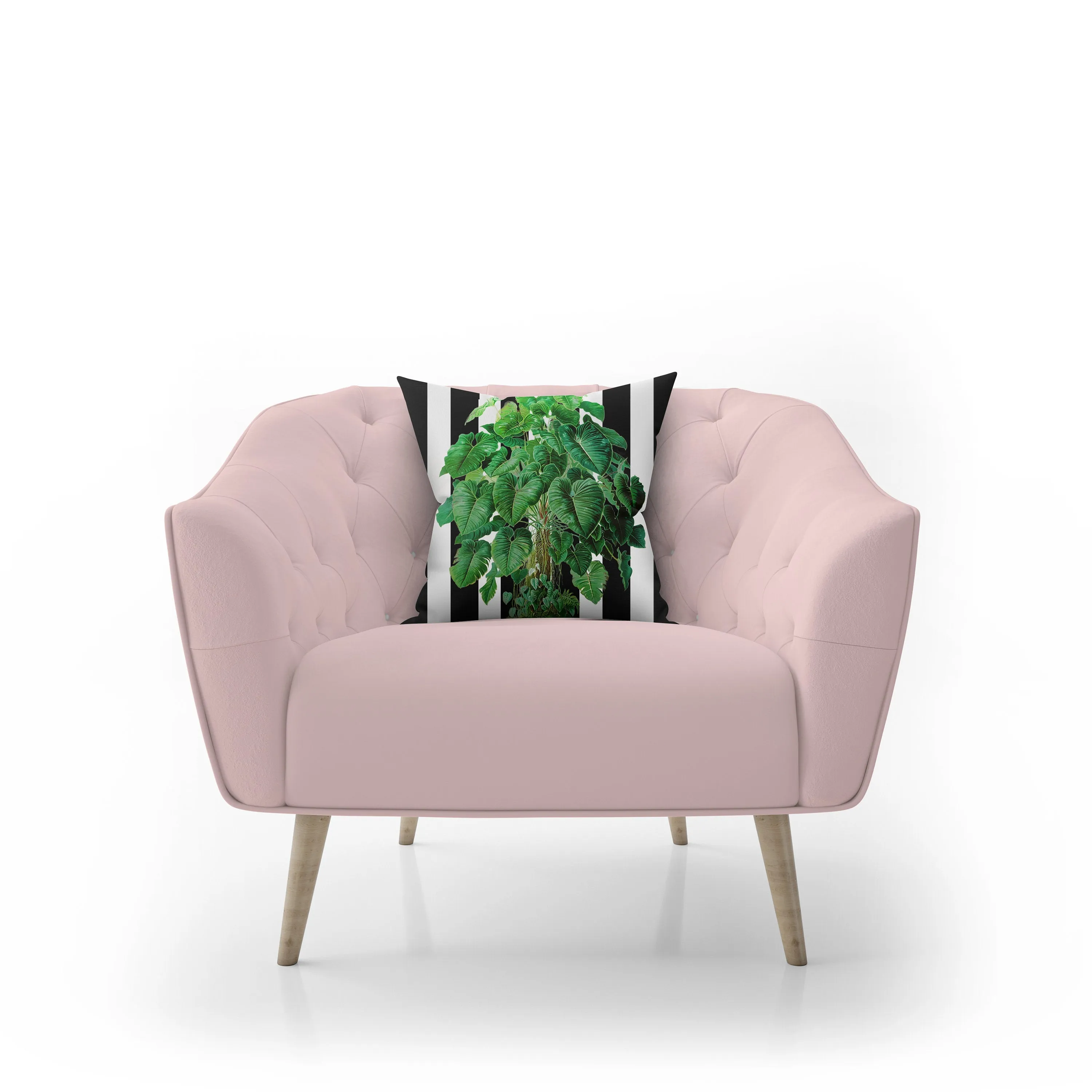 Jungle monstera plant pillow, modern Interior decor, home decor, pillow cover and insert, accent cushion, black and white stripes, tropical