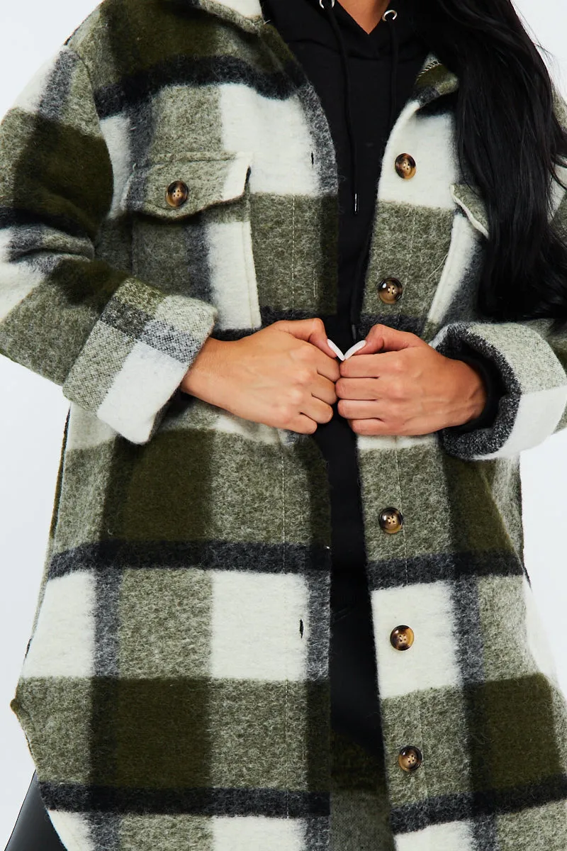 Khaki Checked Pocket Front Shacket - Dalani