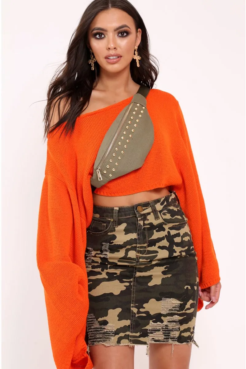 Khaki Double Stud Bum Bag - Kamala