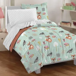 Kids Unisex Mint Orange Woodland Comforter Twin Set Green Safari