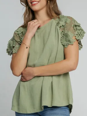 Lace Sleeve Top - Sage FINAL SALE