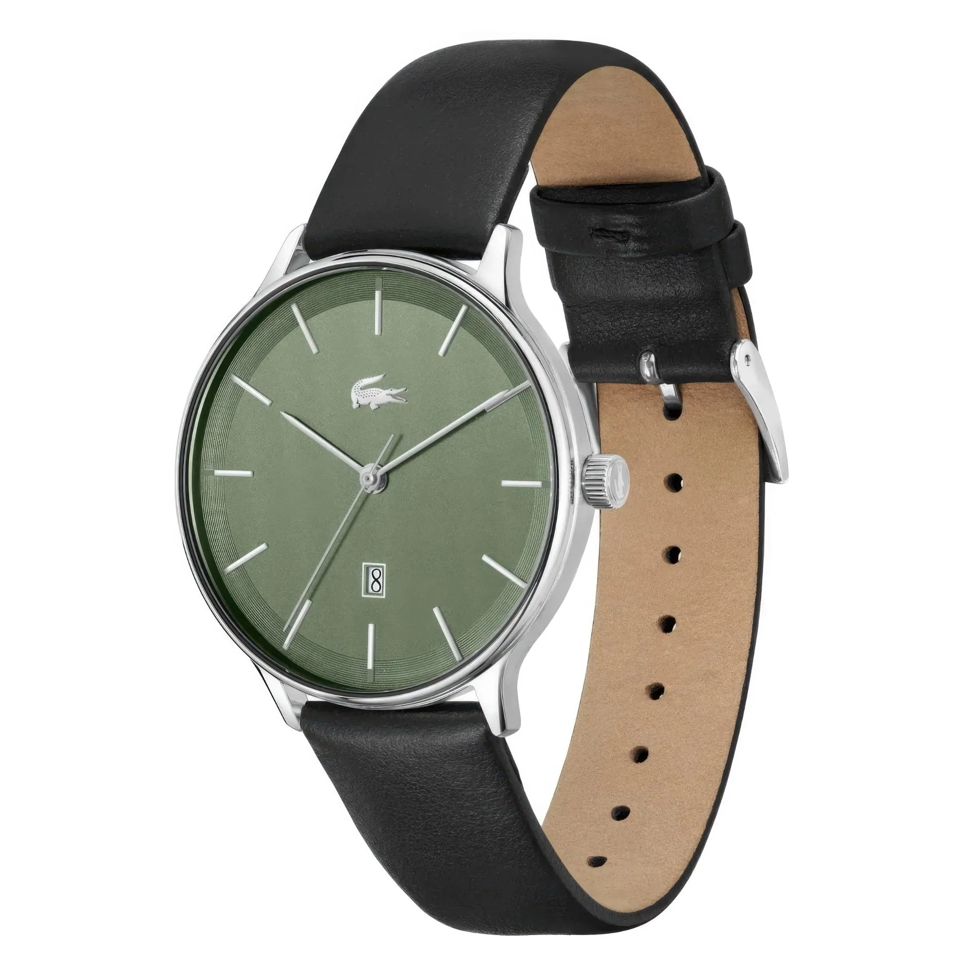 Lacoste Club Men's Olive Date Dial Watch Black Leather Strap