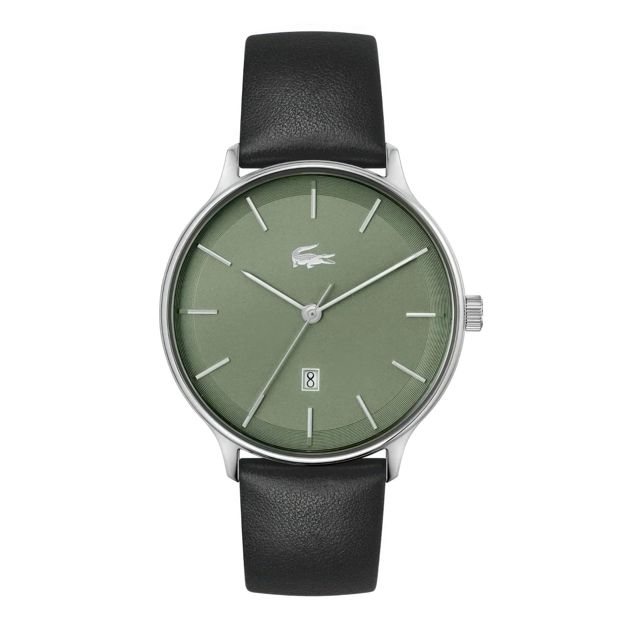 Lacoste Club Men's Olive Date Dial Watch Black Leather Strap