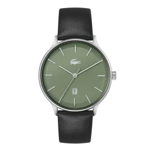 Lacoste Club Men's Olive Date Dial Watch Black Leather Strap