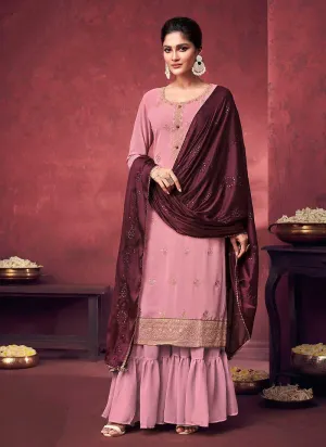 Lemonade Pink and Maroon Embroidered Sharara Style Suit