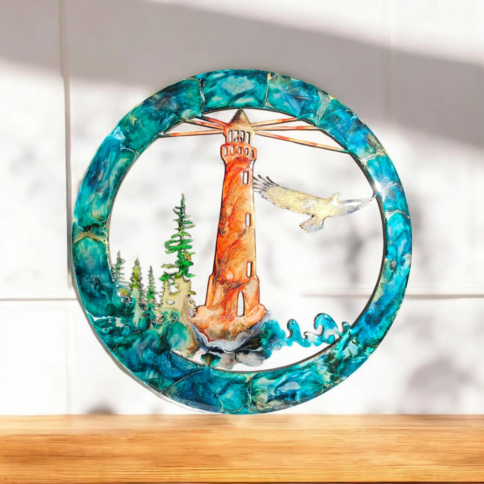 Lighthouse with Eagle and Tree Scene Unique Wall Decoration Multiple Colors