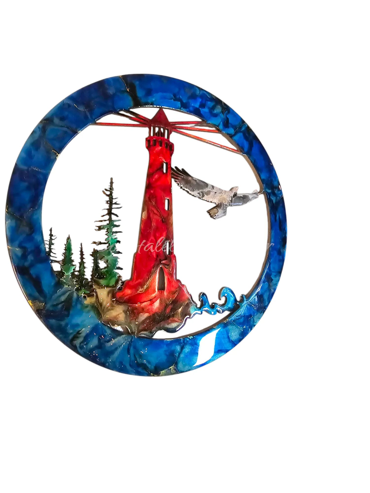 Lighthouse with Eagle and Tree Scene Unique Wall Decoration Multiple Colors