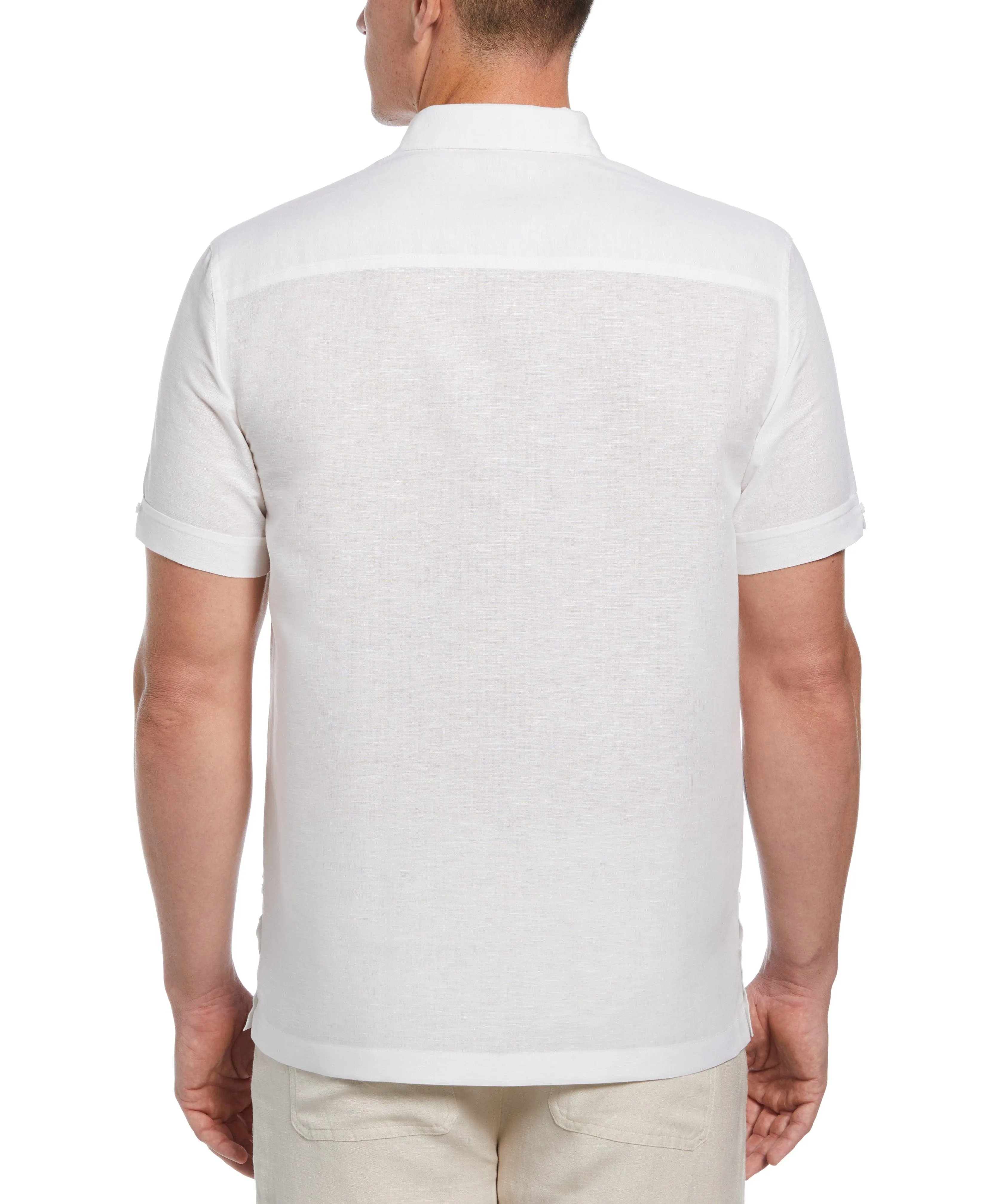 Linen Blend Contrast Embroidery Guayabera Shirt